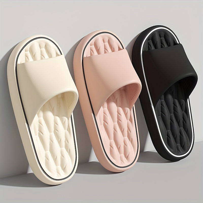 Gender-neutral EVA slippers with thick non-slip sole and round toe, suitable for indoor, hiking, and daily wear in all seasons.