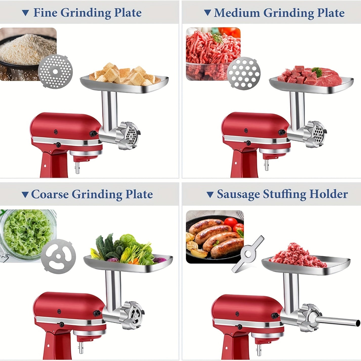 Get the FASSALE 1 Set Meat Grinder Accessory Set - a metal food grinder attachment designed for KitchenAid stand mixers. This creative, cost-effective, and easy-to-use tool is durable, reusable, and a must-have for your kitchen supplies.