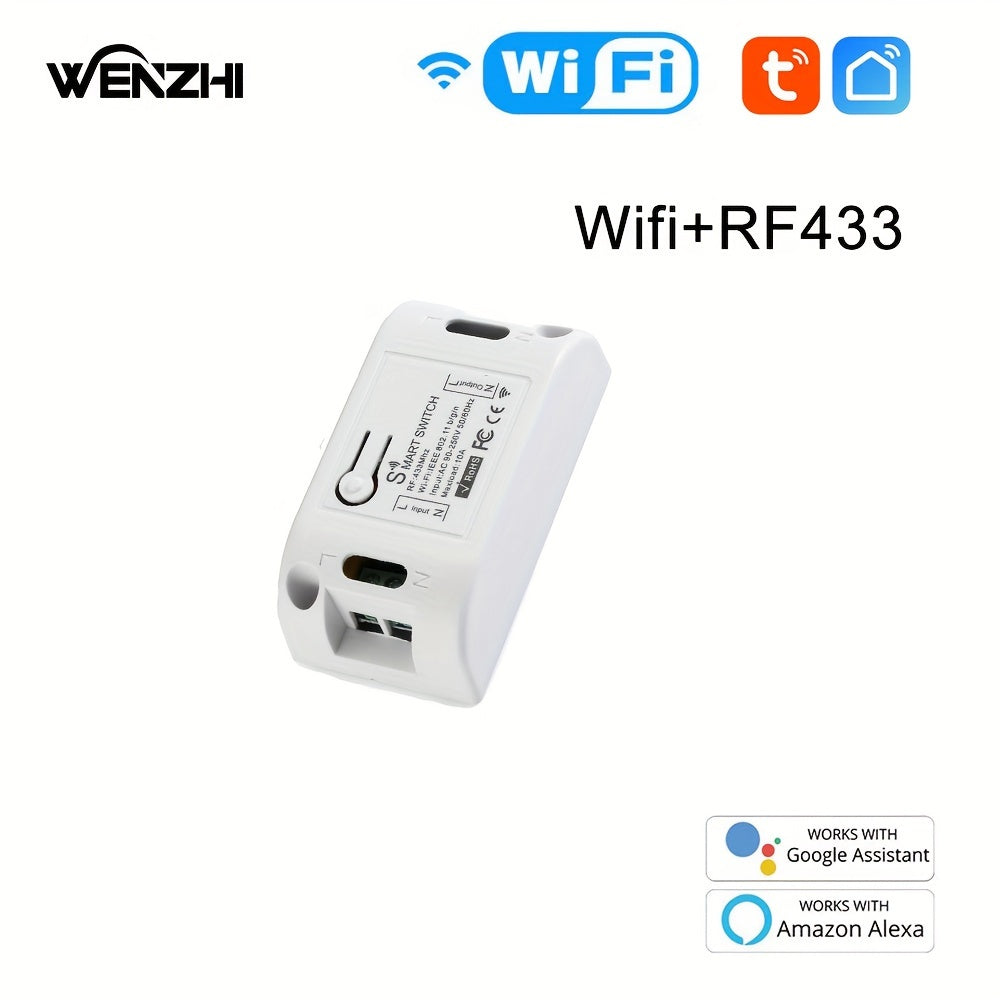 Wenzhi Smart Wireless Switch for Home Lighting Control, Compact Design, 1/2/3 Gang, RF 433 MHz Remote Control, White/Gray, 110V/220V, Up to 6 Devices, 20-30 Meter Range.