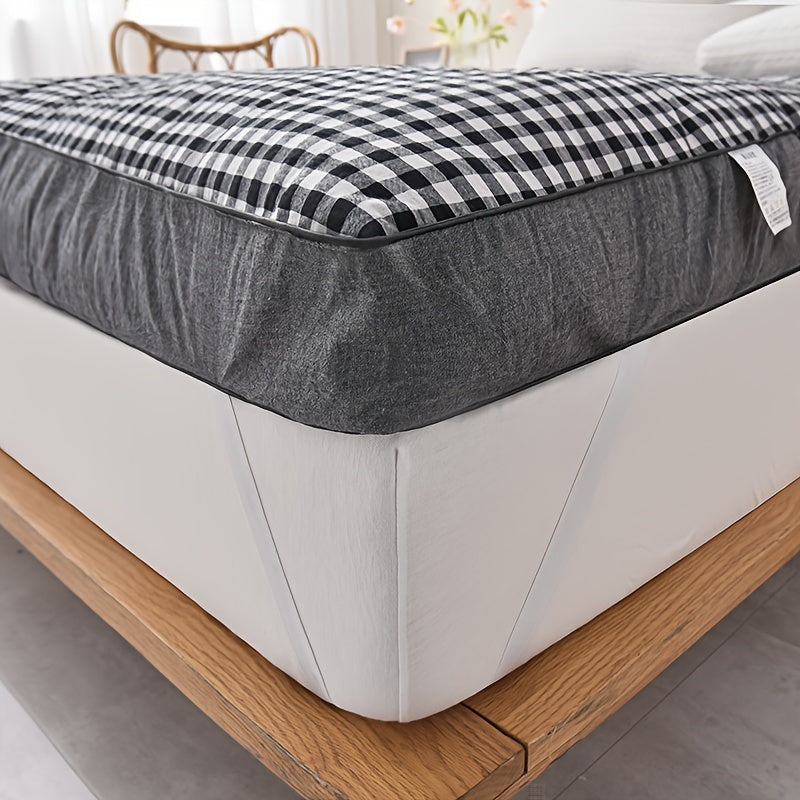 Soft and luxurious plaid mattress topper, perfect for all-season comfort in your bedroom, guest room, or dorm. Breathable and fluffy for a cozy autumn and winter sleep essential.