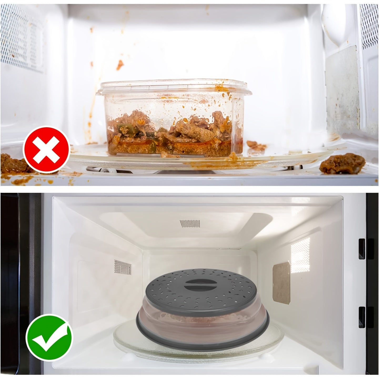 Grey BPA-Free TPR Microwave Splatter Guard with Handle - Round Food Cover with Steam Vents & Filter for Fruits, 26.67cm, Essential Kitchen Accessory