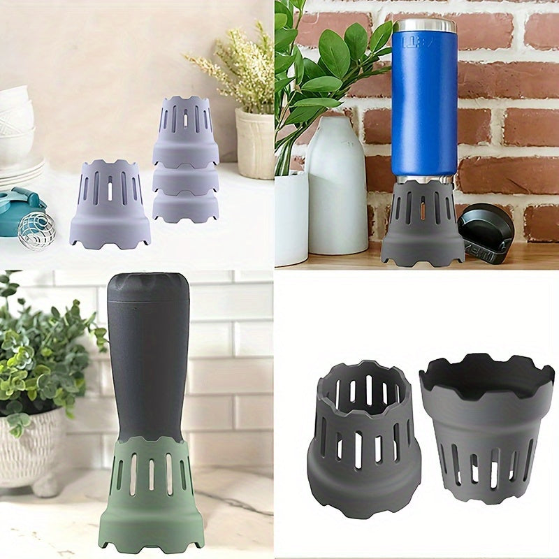 Fast-drying silicone holder for water bottles and cups - Multipurpose rack for glassware, mugs, and more - Simple to clean, can be stacked - Comes in four colors: green, gray, pink, and purple.