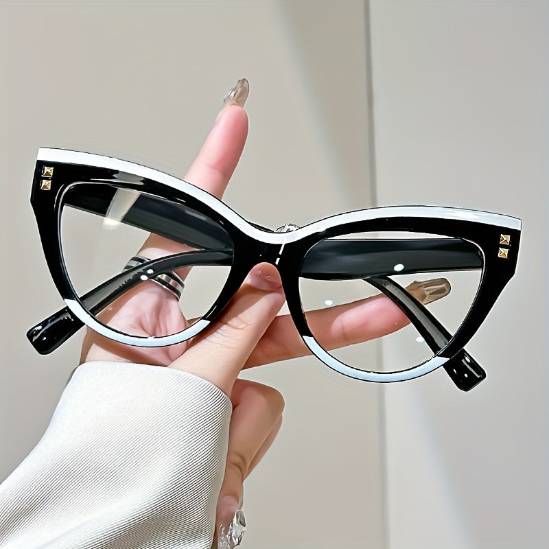 Stylish Cat Eye Reading Glasses with Metal Hinge - Minimalist Color Block Design, Presbyopic Eyewear Available in +1.0 to +4.0