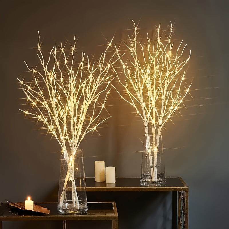 Battery-powered illuminated artificial birch branch, ideal for indoor decor and special events.