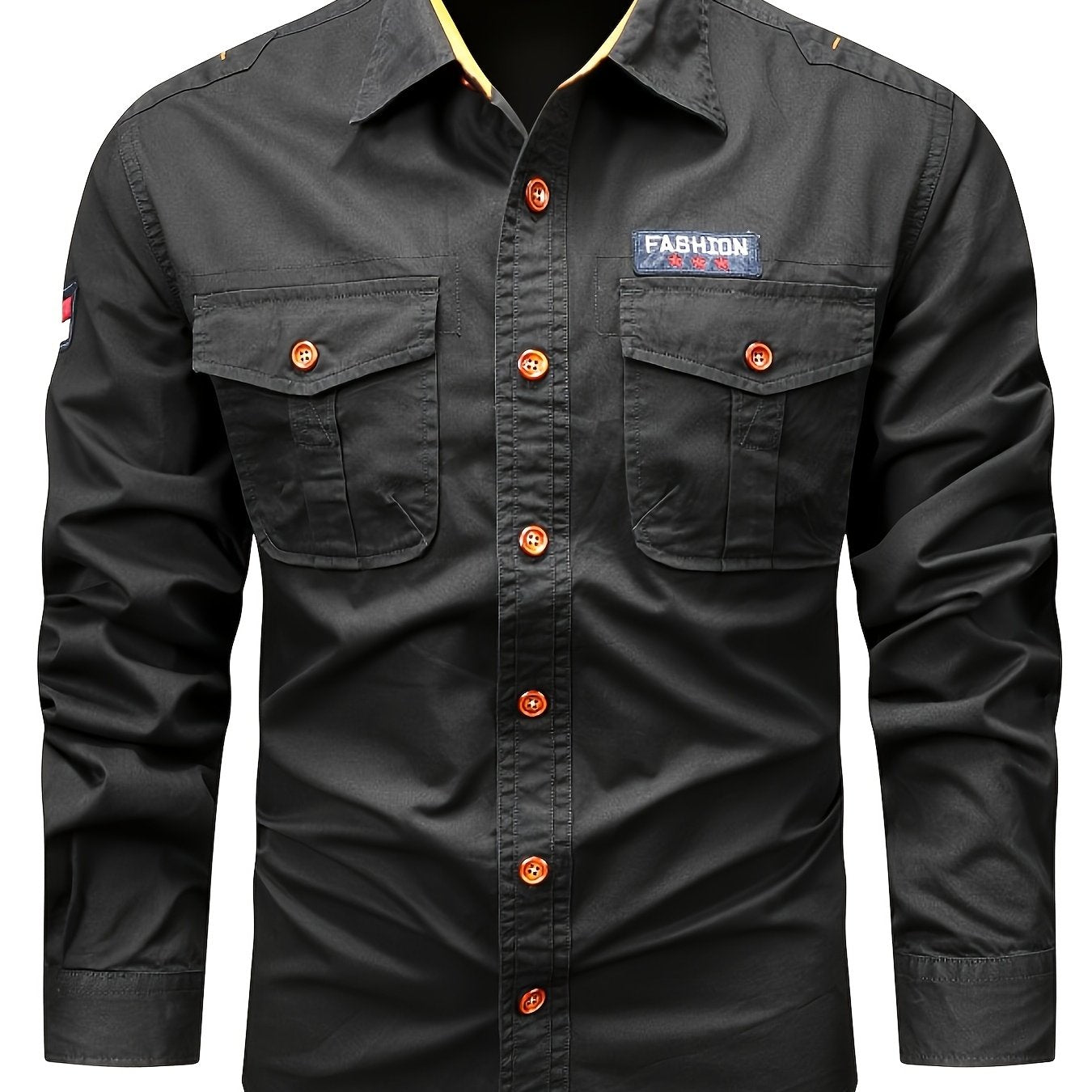 Men's Cotton Cargo Shirt - Long sleeve with pockets, ideal for outdoor or casual wear, Spring/Fall Collection.