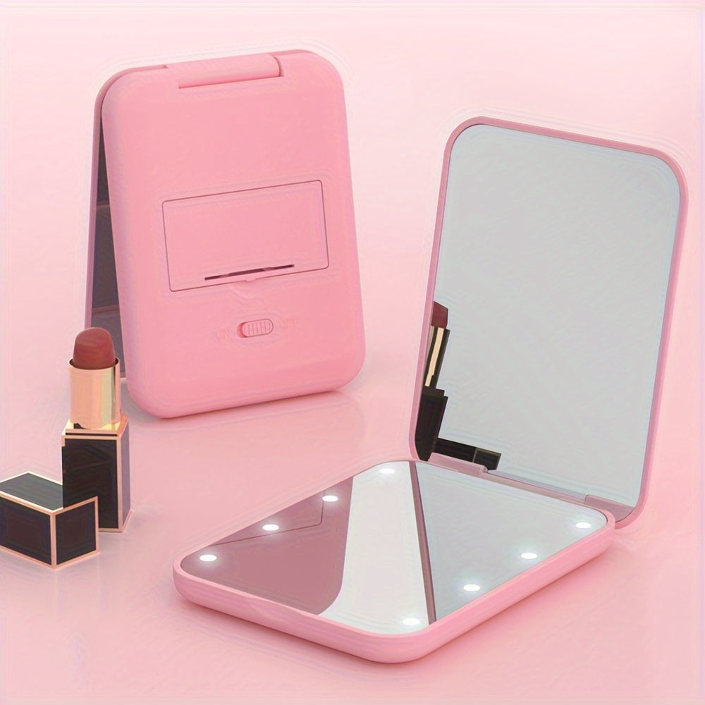 Travel-friendly LED makeup mirror with 1X/3X magnification, double-sided with lights, compact and portable for gifting.