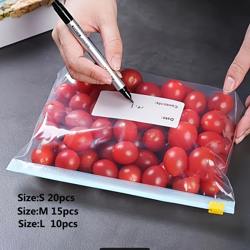 This set includes 45 durable plastic storage bags with zippers, perfect for organizing food in the refrigerator and freezer. The transparent design makes it easy to see what's inside, and they are ideal for storing grains, nuts, tea, pasta, and more.