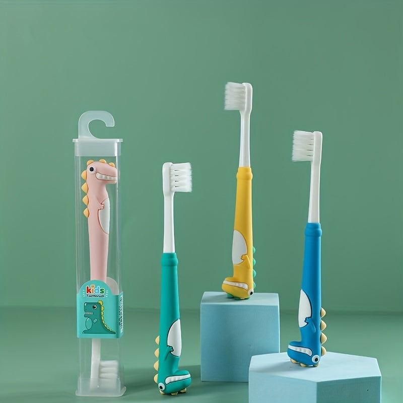 Toothbrush with Soft Bristles and Cute Cartoon Dinosaur Design, Individually Packaged