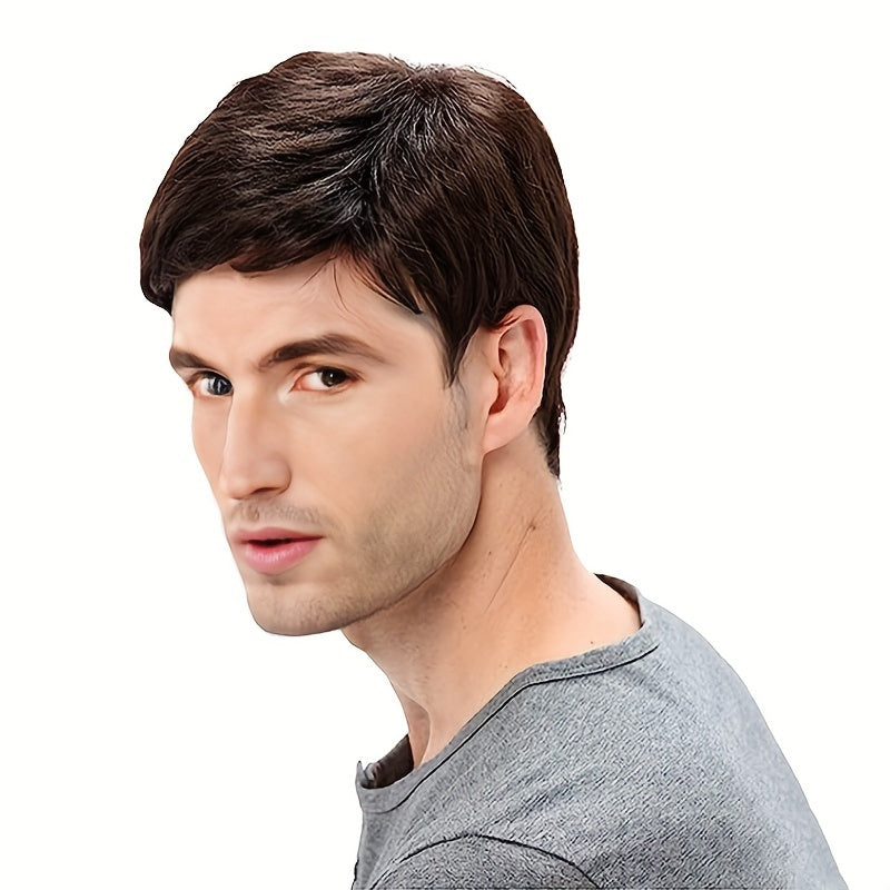 Stylish and Fun Men's Short Straight Wig with Side Bangs - Made from Heat Resistant Fiber, Ideal for Cosplay and Halloween