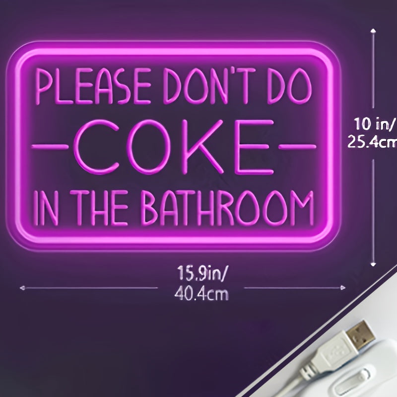 USB-powered LED neon light for wall decoration featuring the message "Please Don't Do In The Bathroom." Perfect for parties or as a Christmas gift.