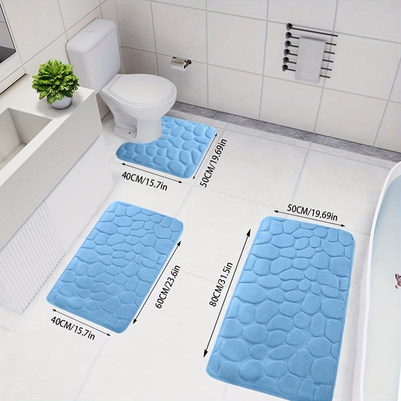 3-piece Christmas bath mat set, with ultra-absorbent, non-slip bathroom rug made of soft, comfortable, premium polyester knit weave for tub, shower, and home decor.