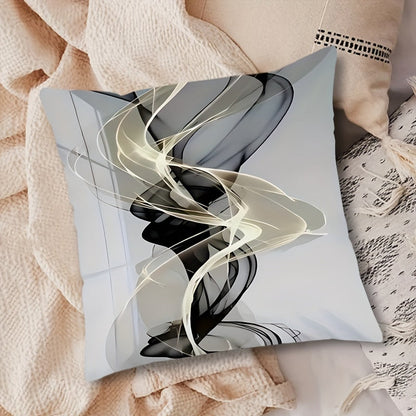 These modern abstract throw pillow covers measure 44.96cm x 44.96cm and do not include a pillow core. Made of 100% polyester, they are machine washable and feature a stylish geometric pattern in gray. The zipper closure makes them easy to use and