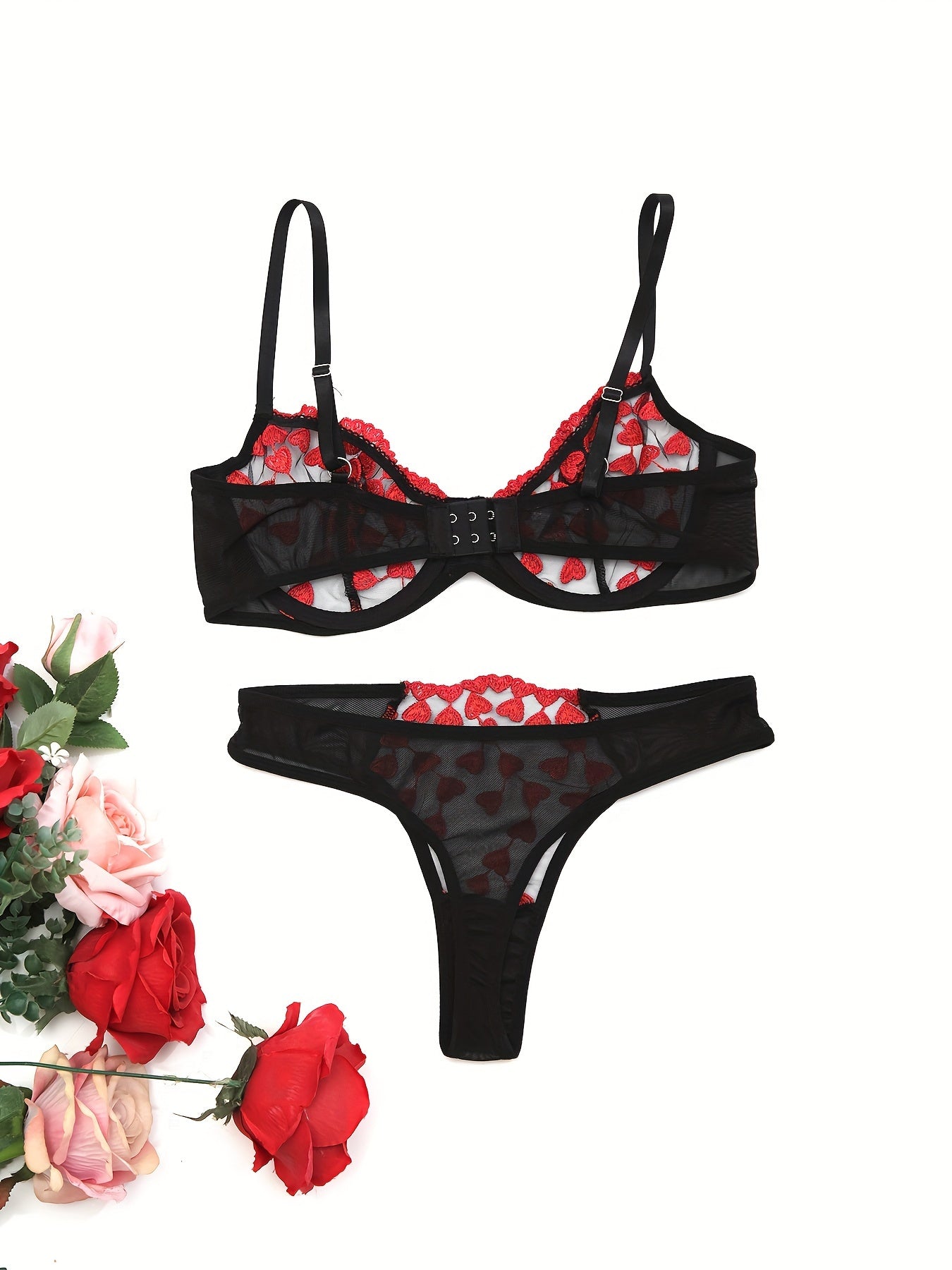 Embroidered two-piece sexy lingerie set for women.