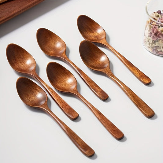 Set of 3 or 6 small wooden eating spoons, 18.49 cm long, non-stick for mixing, stirring, and tasting. Great for tableware.