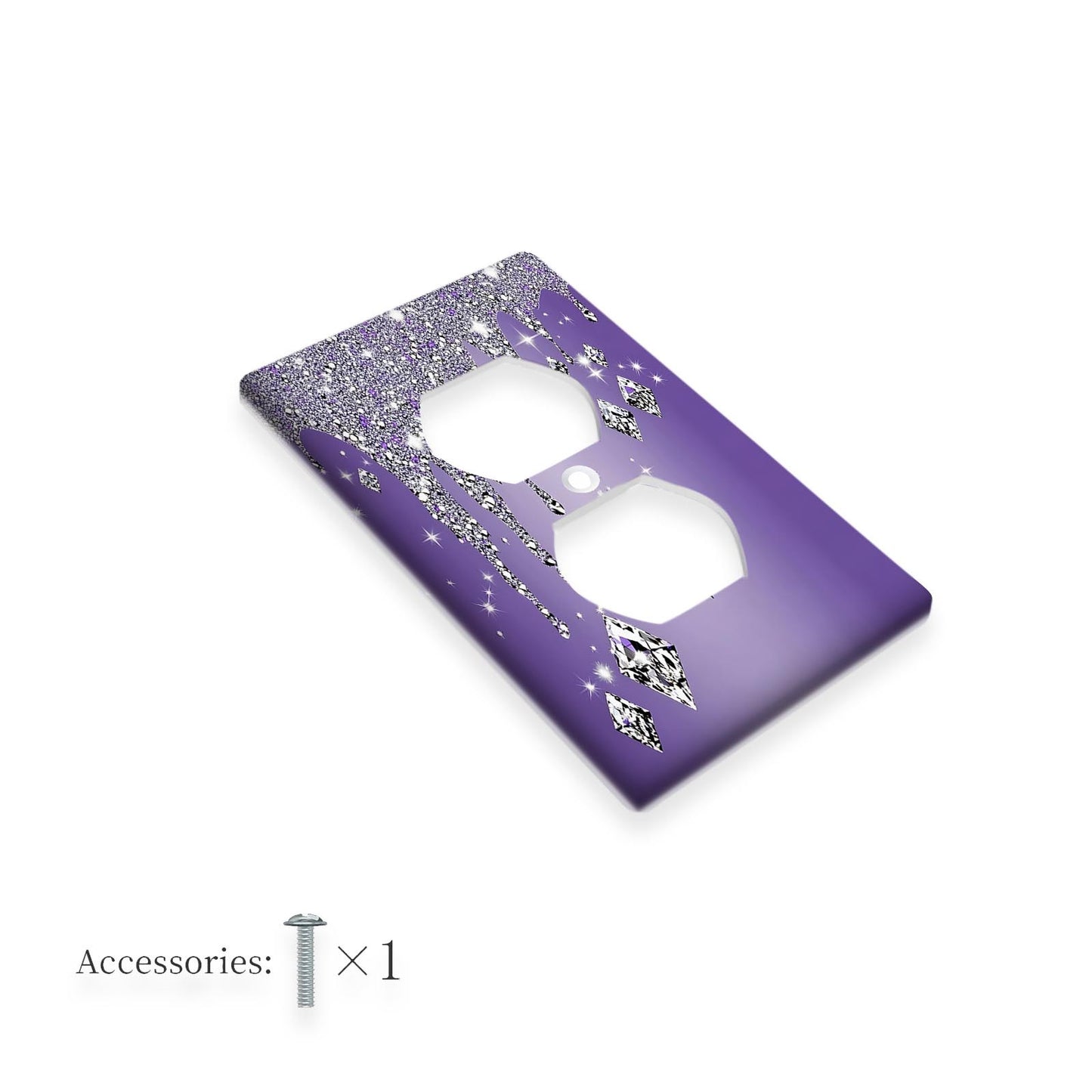 Glitter diamond purple drip light switch cover with ornate design, no electricity required. Easy to clean and suitable for various rooms. Available in 1 or 2 gang sizes.