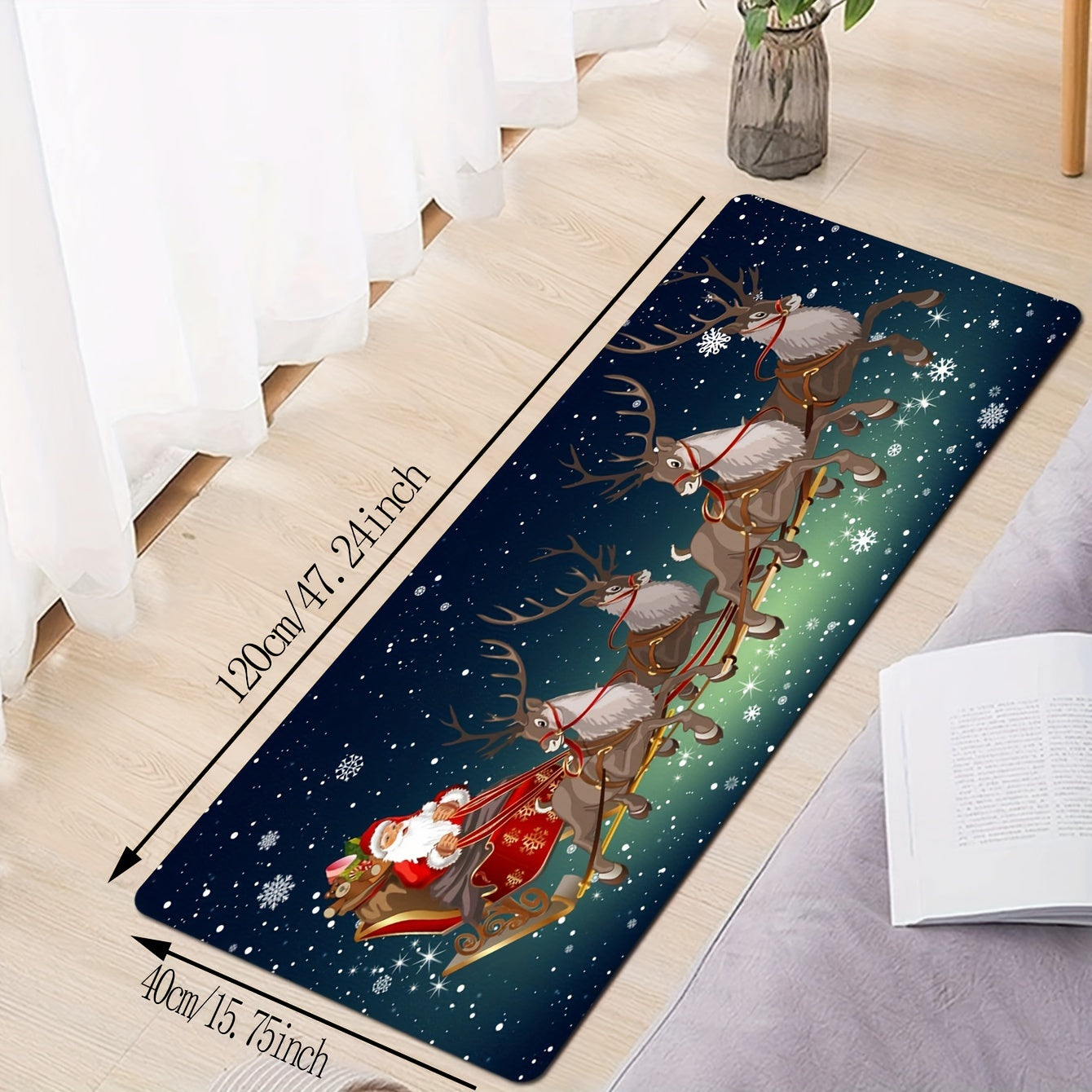 Get into the holiday spirit with our Merry Christmas American Pattern Area Rug! This versatile rug can be used as a home indoor carpet, bathroom non-slip mat, doorway entrance pad, or kitchen stain-resistant absorbent carpet. The festive holiday design