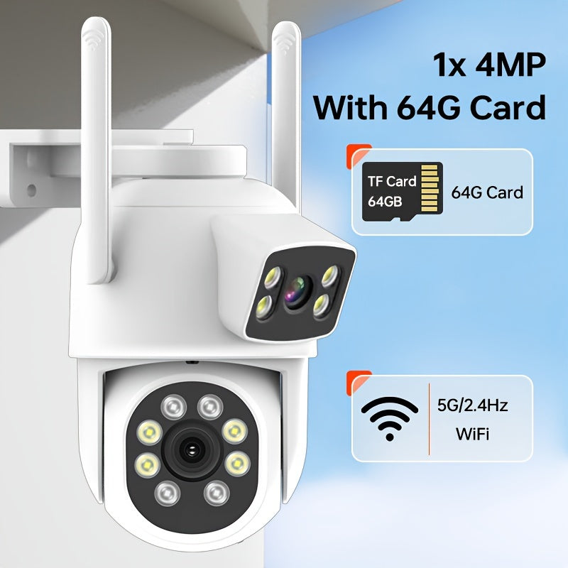 Choose our 1pc PTZ Dual Lens Camera with 2.4G/5G Wi-Fi for your home security needs. This CCTV Camera features auto-tracking people detection and color night vision, making it the ideal option for ensuring the safety of your home.