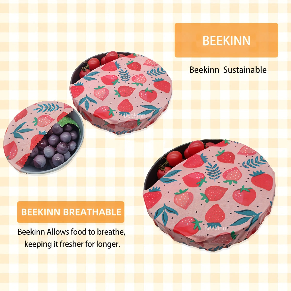 A 5-piece collection of eco-friendly Beeswax Food Wraps - Perfect for wrapping cheese, fruit, bread, snacks and more. These reusable wraps are non-stick and ideal for storing food in your kitchen pantry or refrigerator.