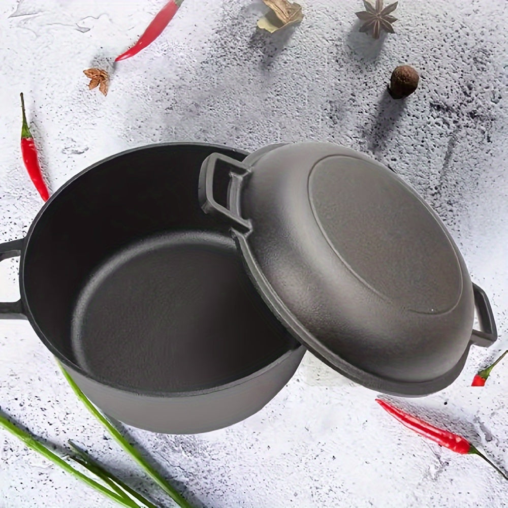 Multifunctional Cast Iron Skillet - 26.01cm Uncoated, Thickened for Outdoor Cooking & BBQ, Ideal for Grilling Steak, Flipping Pancakes & More