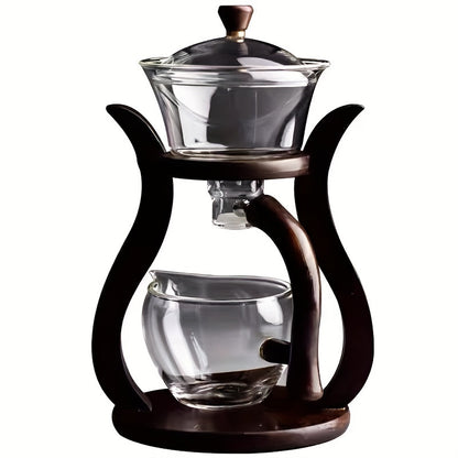 Lazy Kung Fu Glass Tea Set with infuser, magnetic switch, and teacup. Perfect for catering.