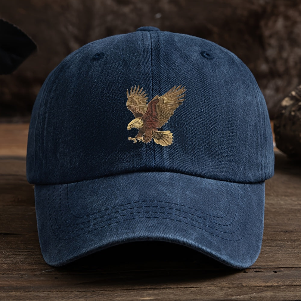 Vintage washed baseball cap for teens with eagle embroidery, made of 100% polyester. Lightweight and casual sun protection for daily wear.