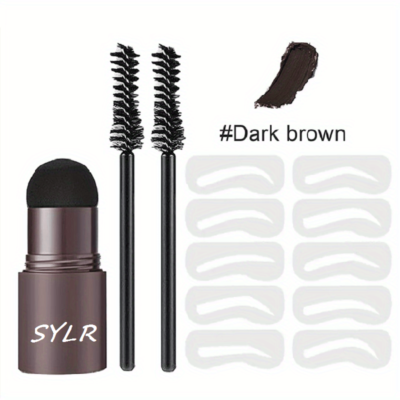 Professional one step eyebrow stamping set for women, includes waterproof pen, stencil, templates, brush, pomade, enhancers, stick for natural-looking, long-lasting eyebrow shaping.