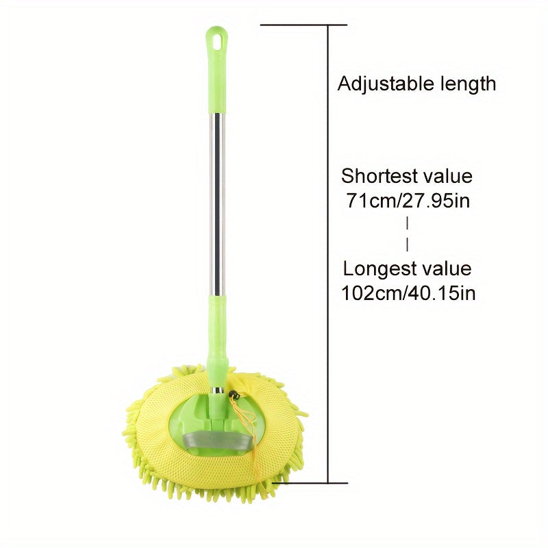 Extendable Car Wash Mop for effective vehicle detailing and care, with ultra absorbent microfiber chenille head and durable long handle, ideal for home windows. Color: Green & Black.