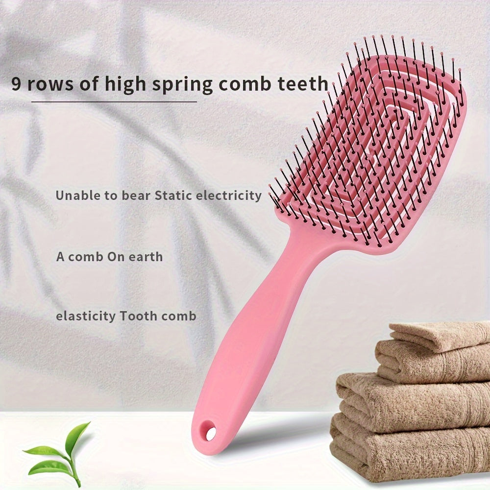 Nylon Bristle Detangler Hair Comb Set with Hollow Design and ABS Plastic Handle - Arc Shaped for Superior Scalp Fit