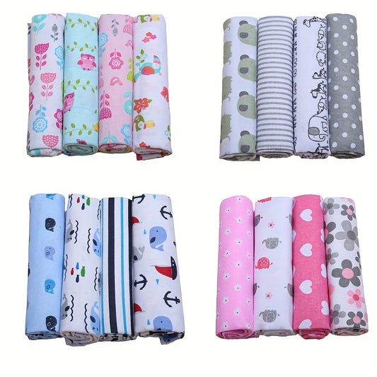 Set of 4 Cartoon Animal Print Swaddles for Babies: Hand wash recommended, Ideal for Ages 0-3 Years, Made from 100% Cotton