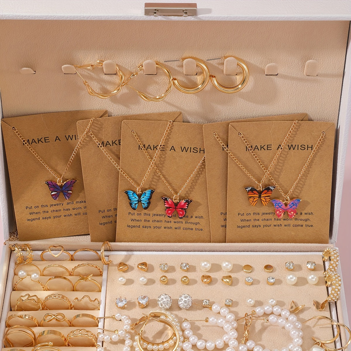 Vintage Elegant Fashion Love Butterfly Multi-element Jewelry Set - 5pcs/99pcs, Perfect for Brazilian Women's Daily Wear, Dating, Vacation, Party, Anniversary. Includes Pendant Necklace, Earrings, and Ring. No Box Included. Good Luck and Direction.