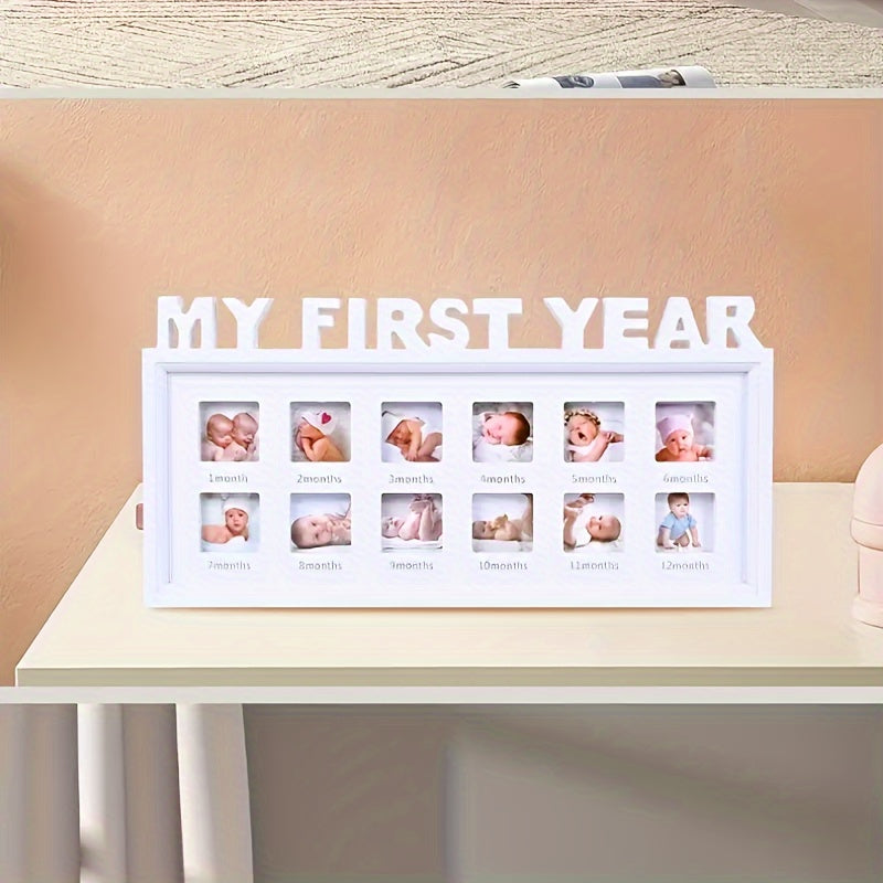 This Growth Photo Frame is perfect for your little one's first year! Made from durable polyvinyl chloride material, it features a single frame design with a 12 month milestone display for both wall and tabletop decor. Ideal for children ages 14 and up.