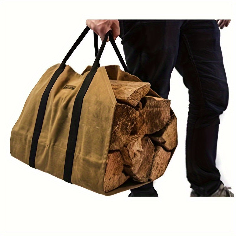 Sturdy Canvas Firewood Carrier Bag with Handles - Heavy-Duty Log Tote for Fire Pit, Camping, BBQ, Outdoor Activities - Reinforced with Glass-Fiber for Durability