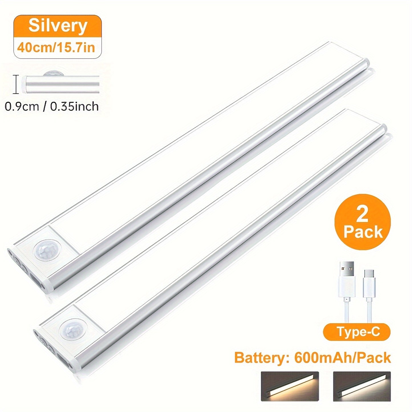 2 Rechargeable Under Cabinet Lights featuring Motion Sensor, 3 Color Temperatures, Magnetic Dimmable function, perfect for Closet & Kitchen Lighting. Can also be used as Wireless Counter Lights for Stairs & Pantry.