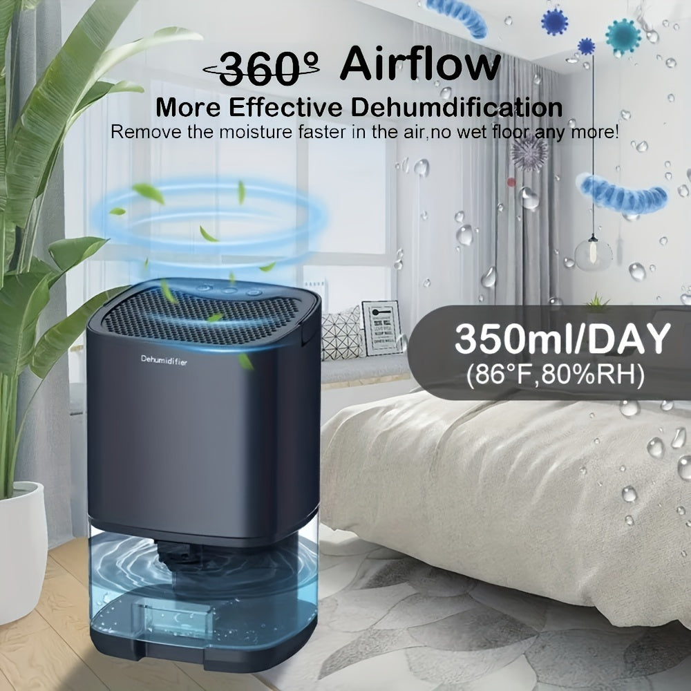 Compact Silent Dehumidifier with Night Light for Living Room, Bedroom, Basement - Dual Voltage, Round Shape, European Plug