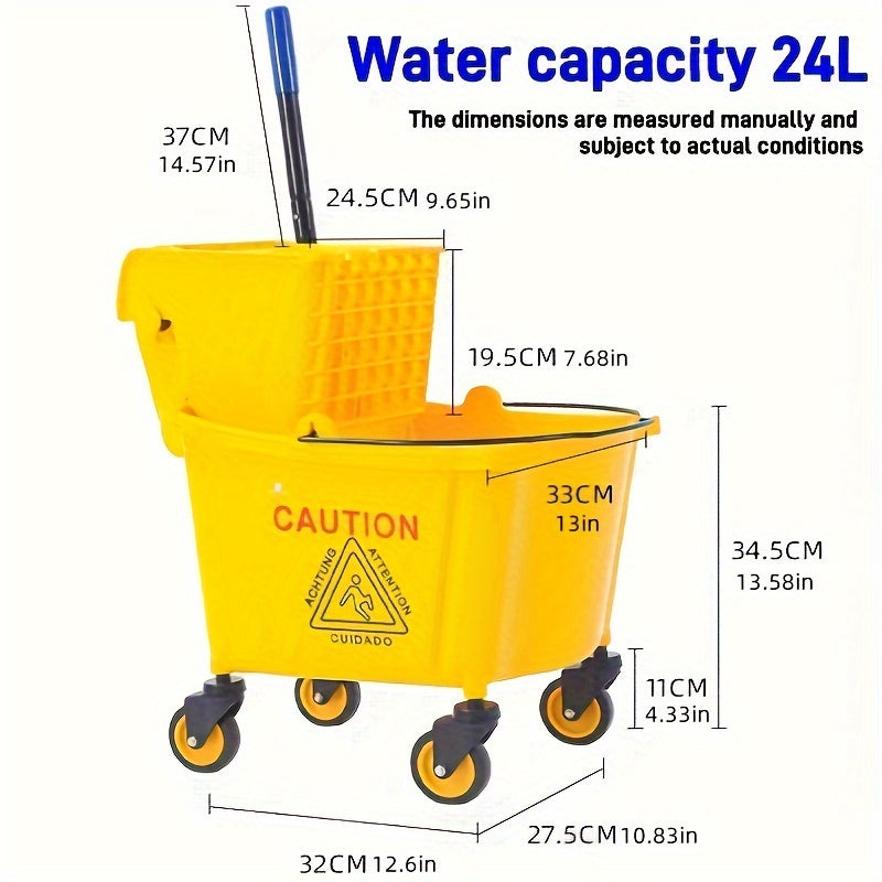 20L Yellow Commercial Mop Bucket with Wringer and Hand Press Floor Cleaning Cart for Home, School, Hotel, Shopping Centers - Sturdy Plastic Bucket for Living Room, Bedroom, Bathroom, and Kitchen Cleaning, with Water Squeezer