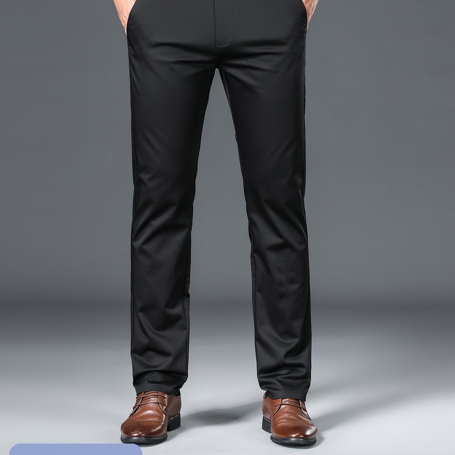 Men's solid pants with pockets, regular fit trousers for outdoor activities in spring and autumn.