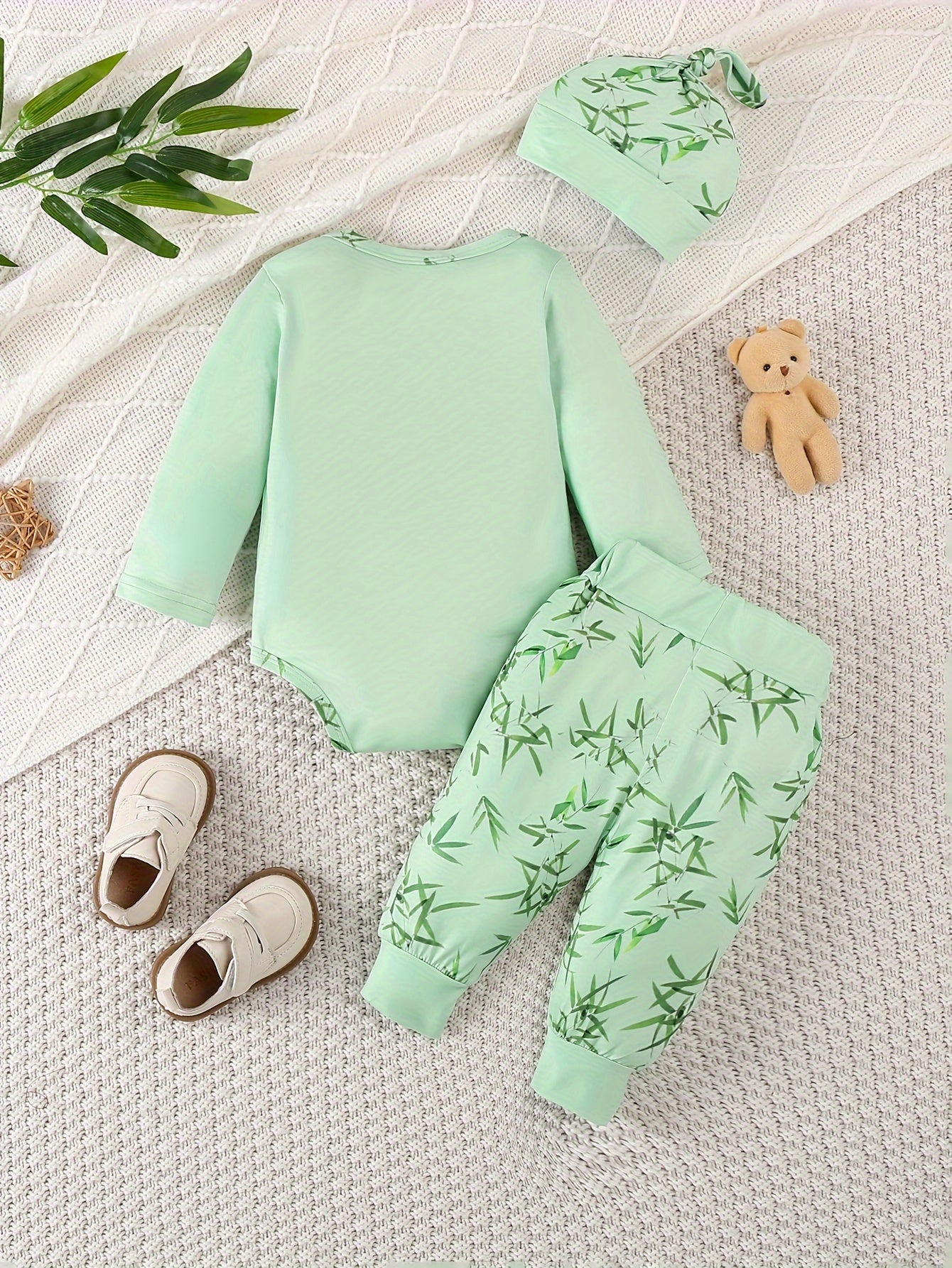 Newborn Panda Print Three-piece Set for Spring and Autumn, suitable for outdoor wear.