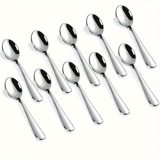 Set of 10 Sleek Stainless Steel Coffee Spoons - Dishwasher Safe and Ideal for Elegant Dining - Perfect for Father's Day, Graduations, Independence Day, Cinco de Mayo, and May Day celebrations