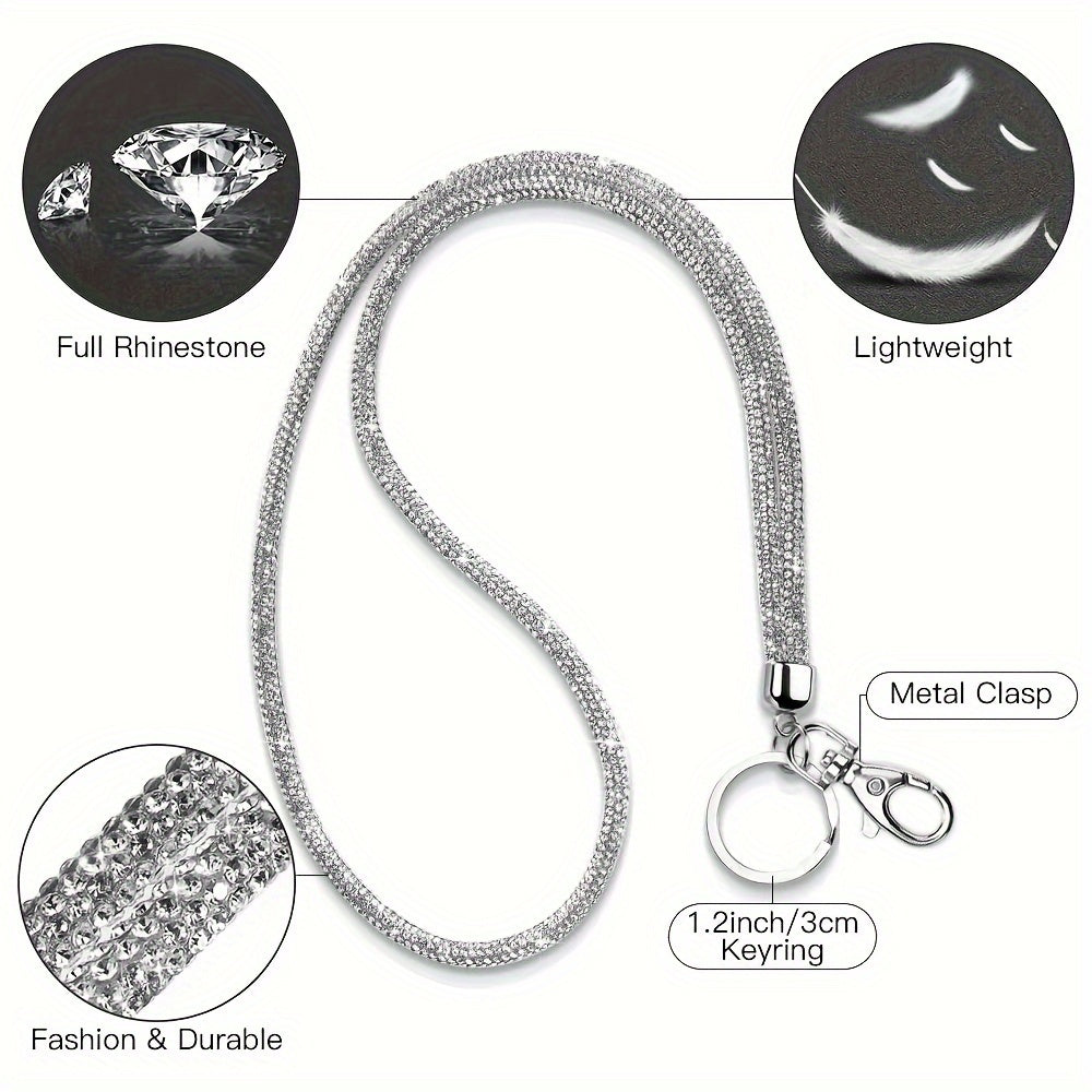 Crystal-studded Office Lanyard with Metal Clasp and Keyring, Sparkly Neck Lanyard for Women, Perfect for ID Cards and Keys