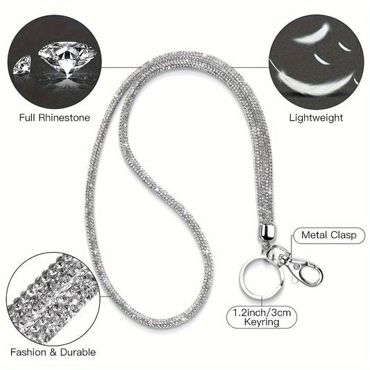 Crystal-studded Office Lanyard with Metal Clasp and Keyring, Sparkly Neck Lanyard for Women, Perfect for ID Cards and Keys