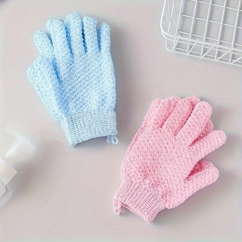 Shower gloves for exfoliation, cleansing, and massage - removes dead skin and dryness.