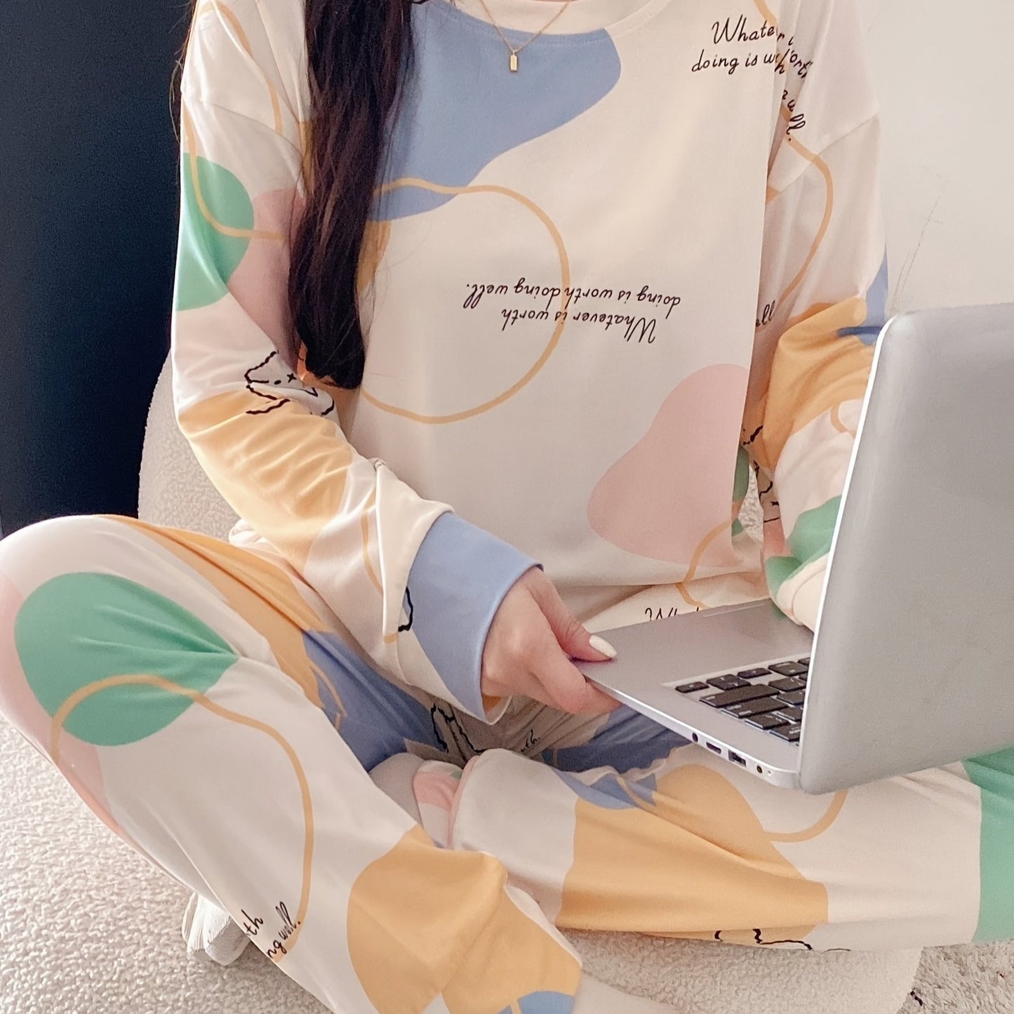 Women's Letter Print Pajama Set - Cozy for Fall