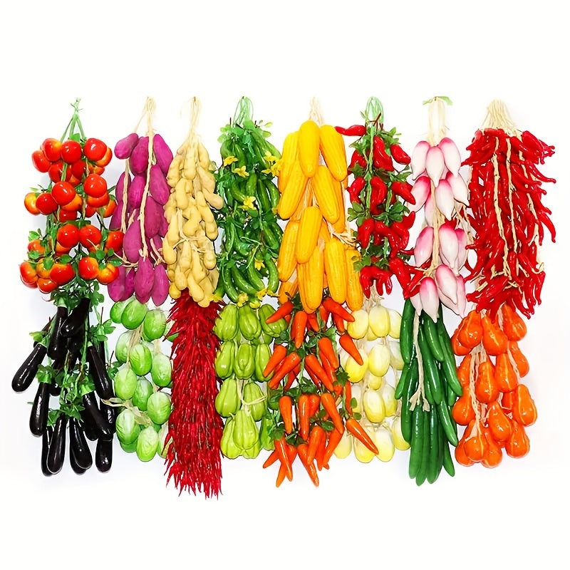 Artificial foam fruit set for Chinese-style photo props and restaurant decor, includes onion, garlic, corn, and red pepper.