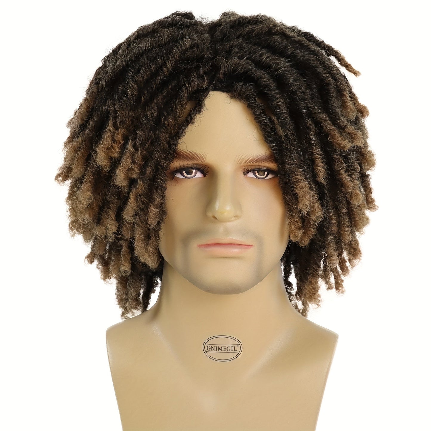 [Customer Favorite] Stylish Ombre Brown Afro Bob Wig for Men - Synthetic Dreadlocks with Heat Resistance, Natural Layered Style from GNIMEGIL