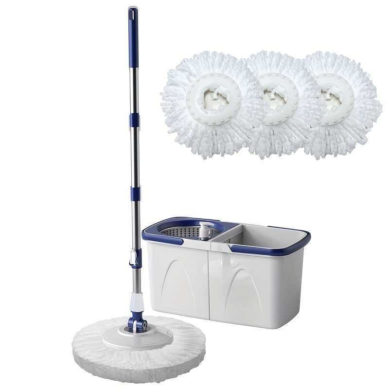 Get the Spin Mop and Bucket System with 3 Reusable Washable Microfiber Pads, Automatic Wringer, Perfect for Hardwood, Laminate, Tile Floors. Great for Living Room, Bedroom, Bathroom, Kitchen, Car - No Electricity Required!