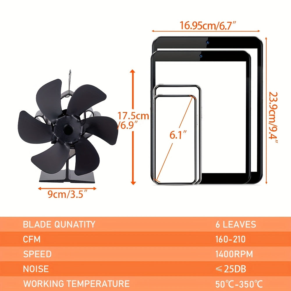 Portable aluminum heat distribution system for indoor air circulation, no power required - introducing the Hormy 6-Blade Fireplace Fan.