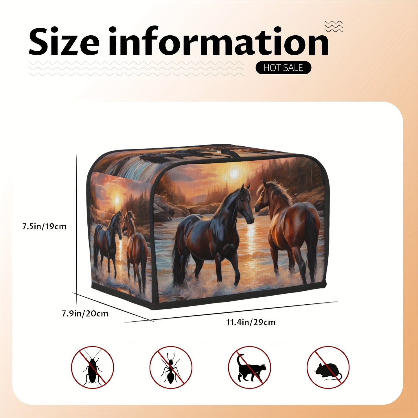 Set of 3: Stylish Horse Print Polyester Toaster Cover with Wide Groove Design for Dust and Fingerprint Protection, Splash-proof and Grease Resistant. Perfect Women's Gift, Easy to Hand Wash