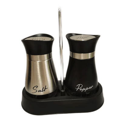 A set of salt and pepper bottle sets with 1 stand and 2 bottles. Glass bottom jars with stable stand, used for kitchen utensils, cooking tables, RVs, camping, barbecues, and seasoning.