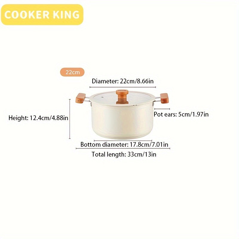 The Stainless Steel Stockpot from COOKER KING holds 5.6L, making it a Large Soup Pot with Lid and Double Handles. It is Non-Coated and Induction Compatible, perfect for making Stews and Soups. The pot has a 22cm diameter.