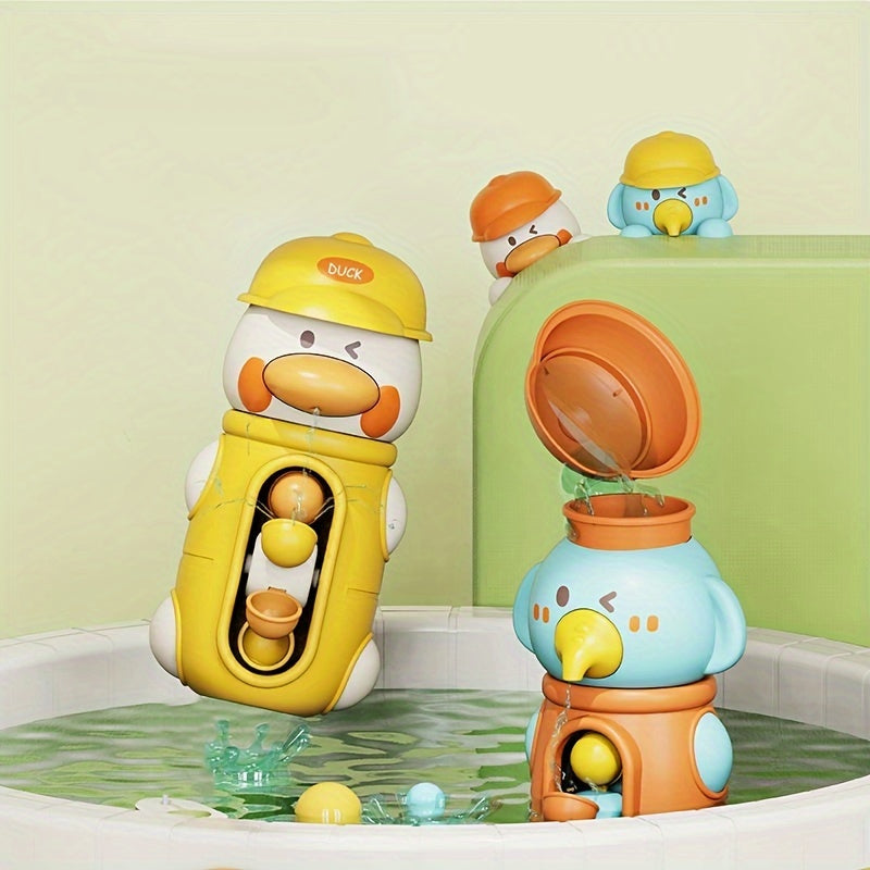 Cute duck and elephant bath toys with waterwheel spinner, suction cup attachment. Ideal birthday gift for children.